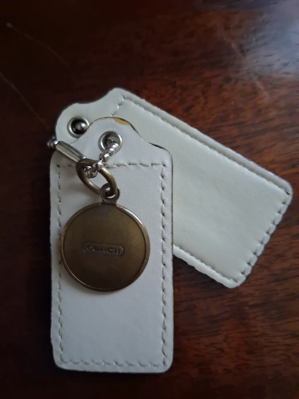 Coach Double Leather Tag Keychain in Cream and Pale Yellow